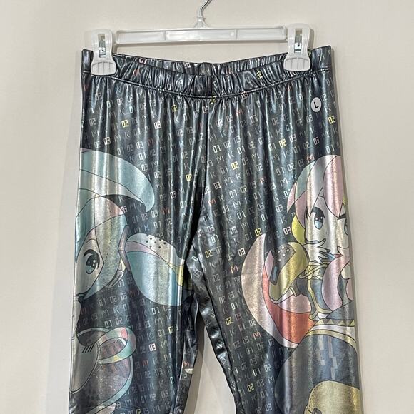 Hatsune Miku Vocaloid Cosplay Leggings Womens Large Silver Graphic Metallic - Picture 3 of 11